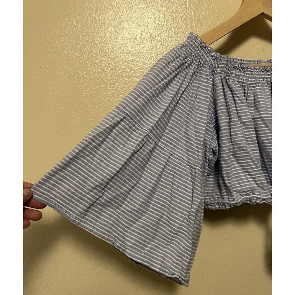 Olympic Gregory Grigoropoulos Blue White Stripe Crop‎ Peasant Blouse Top Greece